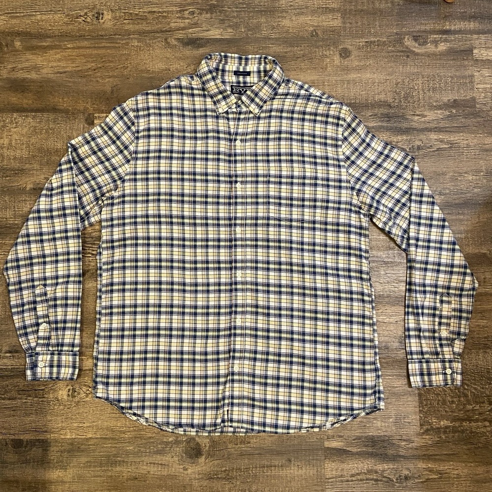 RYE by Hawker Rye Button Down‎ Shirt Plaid Blue Yellow Long Sleeve XL Tall EUC